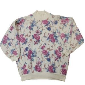Vintage 90s Floral All Over Print Turtle Neck Sweatshirt Women's size Large